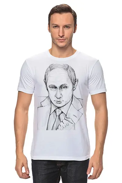 Заказать мужскую футболку в Москве. Футболка классическая Путин от Дария Вовк - готовые дизайны и нанесение принтов.