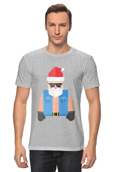 Заказать мужскую футболку в Москве. Футболка классическая Дед Мороз-байкер от Romanova - готовые дизайны и нанесение принтов.