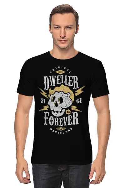 Заказать мужскую футболку в Москве. Футболка классическая Fallout. Dweller forever от geekbox - готовые дизайны и нанесение принтов.