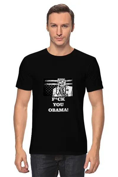 Заказать мужскую футболку в Москве. Футболка классическая F*CK YOU OBAMA! от Denis Galperin - готовые дизайны и нанесение принтов.