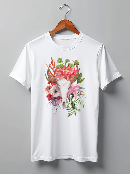 Заказать мужскую футболку в Москве. Футболка классическая Flower skull от Анна Терешина - готовые дизайны и нанесение принтов.