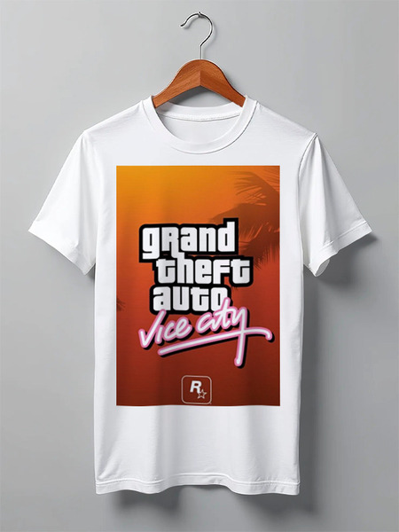 Заказать мужскую футболку в Москве. Футболка классическая Майка. Grand Theft Auto Vice City от eliseev179514@mail.ru - готовые дизайны и нанесение принтов.