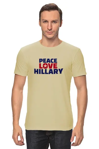 Заказать мужскую футболку в Москве. Футболка классическая Peace Love Hillary от skynatural - готовые дизайны и нанесение принтов.