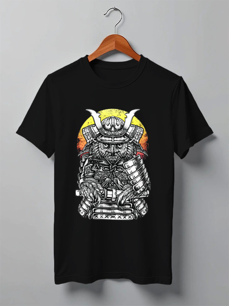 Заказать мужскую футболку в Москве. Футболка классическая OWL SAMURAI / Сова Самурай от crash - готовые дизайны и нанесение принтов.