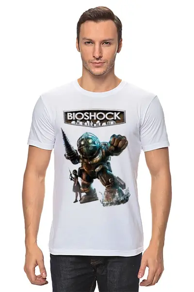 Заказать мужскую футболку в Москве. Футболка классическая Bioshock (logo) от karbafoss - готовые дизайны и нанесение принтов.