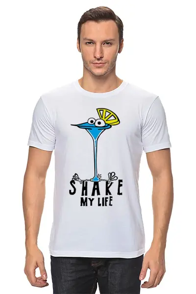 Заказать мужскую футболку в Москве. Футболка классическая Shake my life от Дмитрий - готовые дизайны и нанесение принтов.