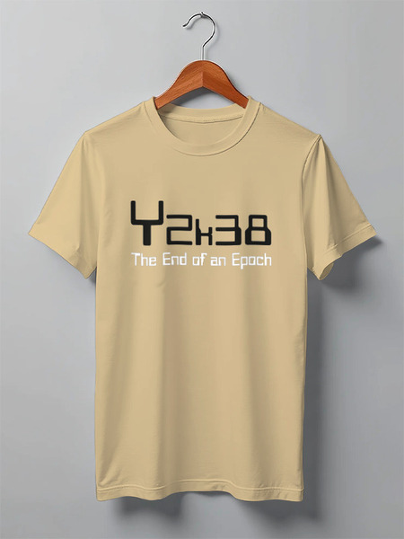 Заказать мужскую футболку в Москве. Футболка классическая Y2K38: THE END OF AN EPOCH от darkdrag@badboot.ru - готовые дизайны и нанесение принтов.
