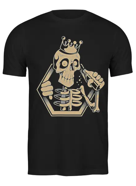 Заказать мужскую футболку в Москве. Футболка классическая Skeleton king drinking beer от Leichenwagen - готовые дизайны и нанесение принтов.