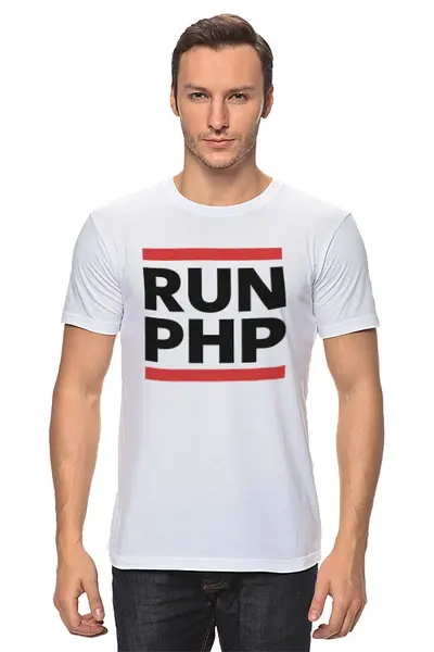 Заказать мужскую футболку в Москве. Футболка классическая RUN PHP от darkdrag@badboot.ru - готовые дизайны и нанесение принтов.