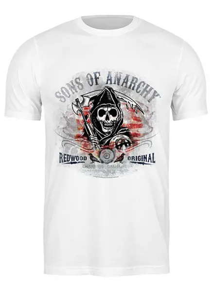 Заказать мужскую футболку в Москве. Футболка классическая Sons of Anarchy - white_2 от kenny - готовые дизайны и нанесение принтов.