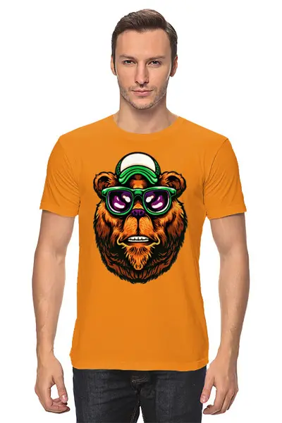 Заказать мужскую футболку в Москве. Футболка классическая Медведь в очках от T-shirt print  - готовые дизайны и нанесение принтов.