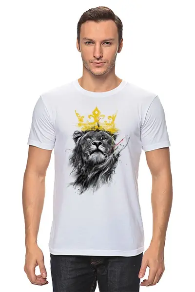 Заказать мужскую футболку в Москве. Футболка классическая Лев в короне от printik - готовые дизайны и нанесение принтов.