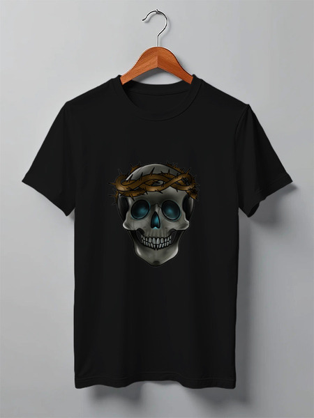 Заказать мужскую футболку в Москве. Футболка классическая skull in a crown of thorns от Даниил Шаповалов - готовые дизайны и нанесение принтов.