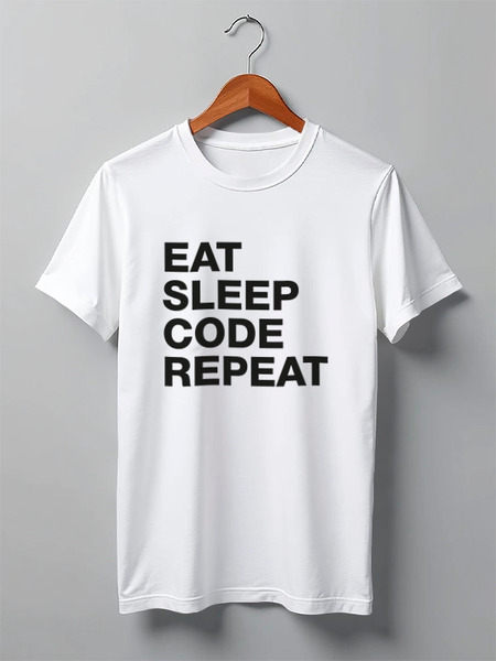 Заказать мужскую футболку в Москве. Футболка классическая EAT SLEEP CODE REPEAT от darkdrag@badboot.ru - готовые дизайны и нанесение принтов.