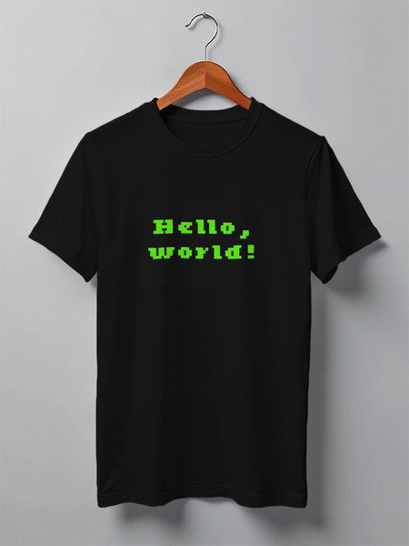 Заказать мужскую футболку в Москве. Футболка классическая Hello world! от darkdrag@badboot.ru - готовые дизайны и нанесение принтов.