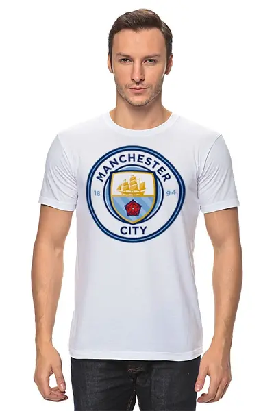 Заказать мужскую футболку в Москве. Футболка классическая Manchester City от Polilog - готовые дизайны и нанесение принтов.