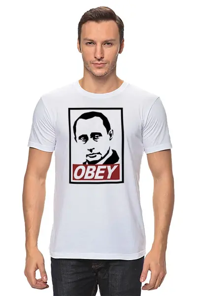 Заказать мужскую футболку в Москве. Футболка классическая Путин OBEY от printik - готовые дизайны и нанесение принтов.
