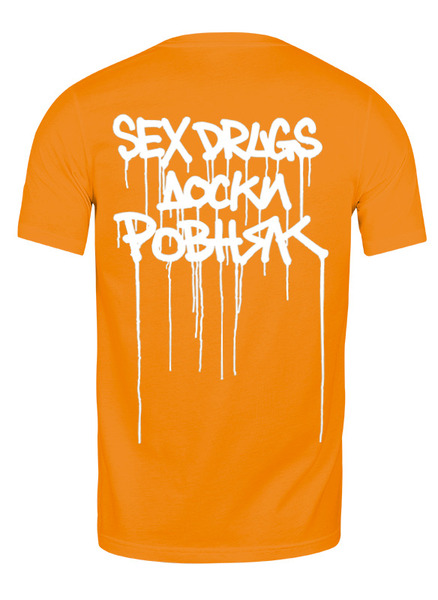 Заказать мужскую футболку в Москве. Футболка классическая Оранжевая Sex Drugs Доски Ровняк от 6359515@gmail.com - готовые дизайны и нанесение принтов.