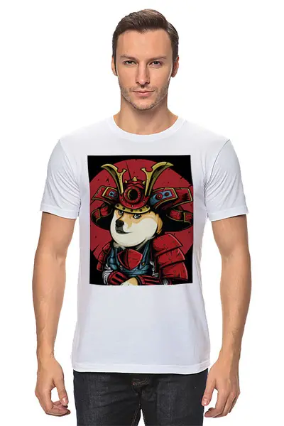 Заказать мужскую футболку в Москве. Футболка классическая Samurai Doge от Jimmy Flash - готовые дизайны и нанесение принтов.