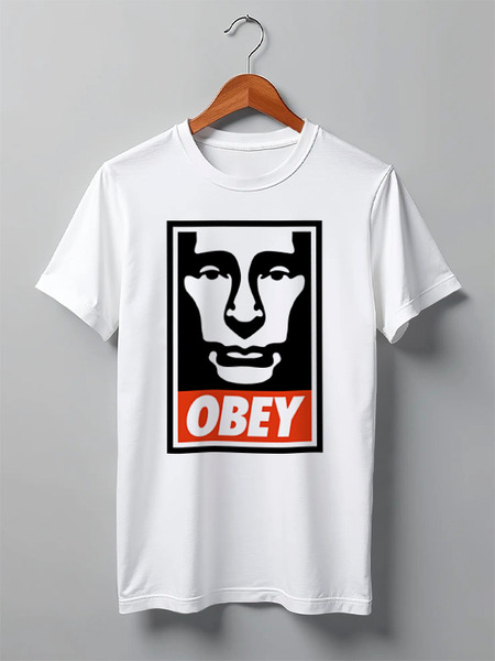 Заказать мужскую футболку в Москве. Футболка классическая Putin OBEY от LINGAM ART | lingam.ord@gmail.com - готовые дизайны и нанесение принтов.