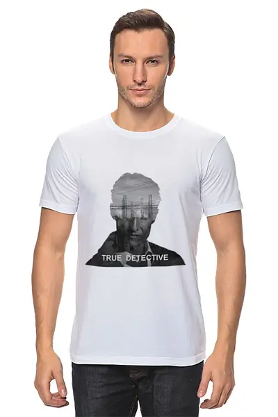 Заказать мужскую футболку в Москве. Футболка классическая Настоящий детектив от veatim@yandex.ru - готовые дизайны и нанесение принтов.