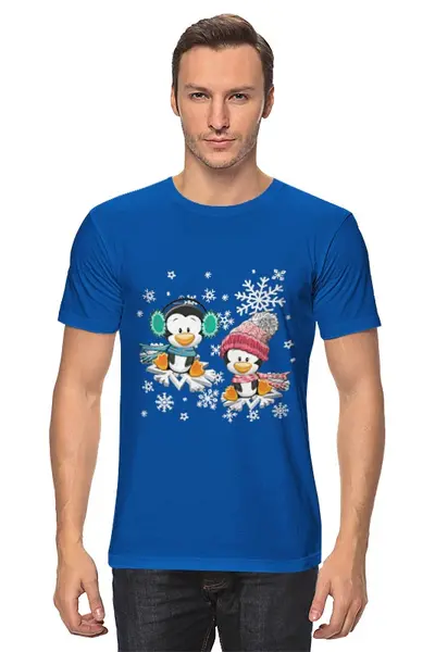 Заказать мужскую футболку в Москве. Футболка классическая Пингвин зимой от Ирина - готовые дизайны и нанесение принтов.