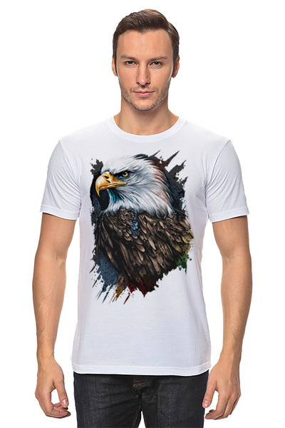 Заказать мужскую футболку в Москве. Футболка классическая Гордый орел от Павел Азаренков - готовые дизайны и нанесение принтов.