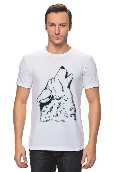 Заказать мужскую футболку в Москве. Футболка классическая Волк  от acidhouses - готовые дизайны и нанесение принтов.
