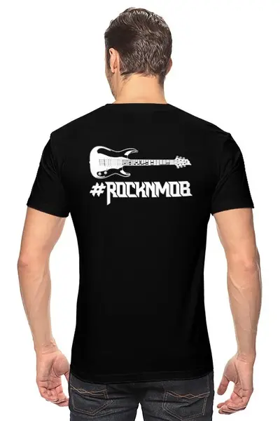 Заказать мужскую футболку в Москве. Футболка классическая Rocknmob - гитарист от accs@rocknmob.com - готовые дизайны и нанесение принтов.