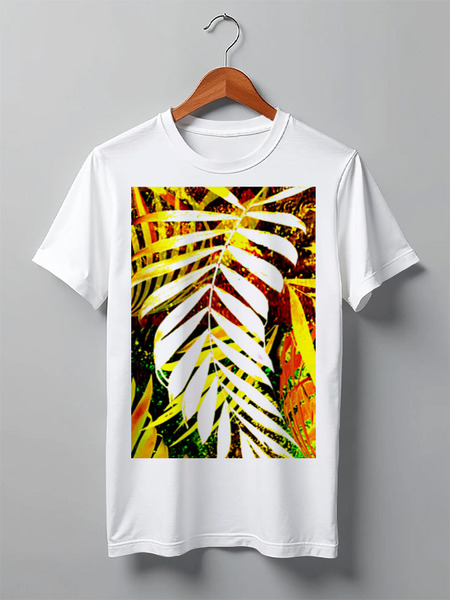 Заказать мужскую футболку в Москве. Футболка классическая  нautumn leaf, palm leaf, yellow red green, от murmihad@gmail.com - готовые дизайны и нанесение принтов.