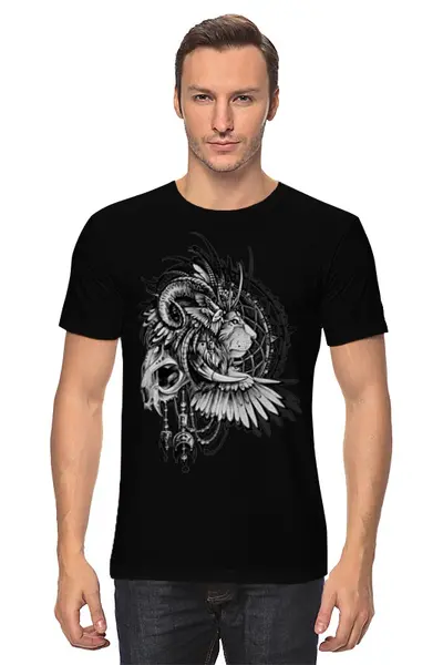 Заказать мужскую футболку в Москве. Футболка классическая Black-white Lion  от Анастасия Авина - готовые дизайны и нанесение принтов.