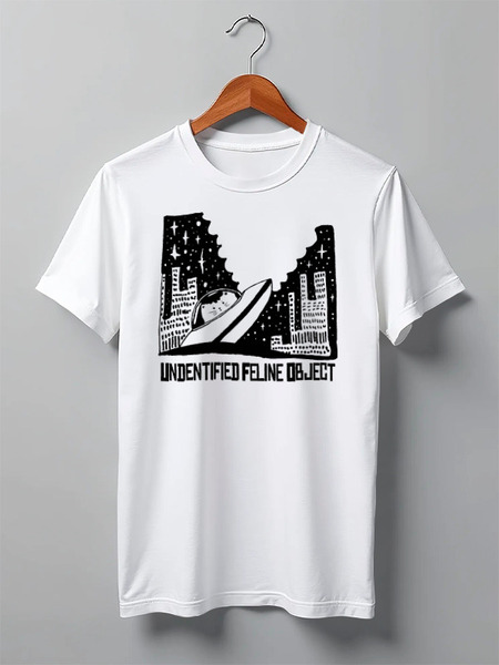 Заказать мужскую футболку в Москве. Футболка классическая UFO CAT от oneredfoxstore@gmail.com - готовые дизайны и нанесение принтов.