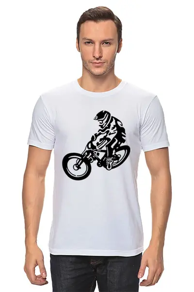 Заказать мужскую футболку в Москве. Футболка классическая Велосипедист от Amerikanka - готовые дизайны и нанесение принтов.