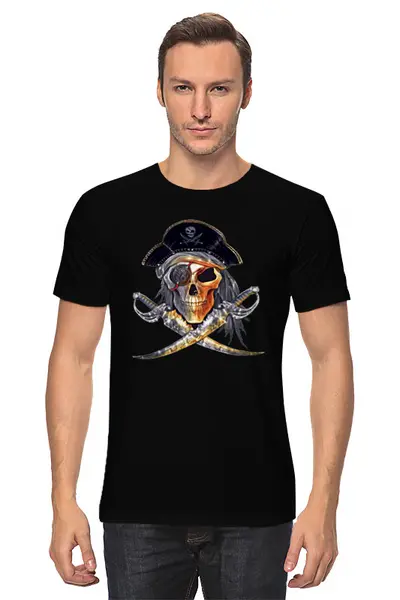 Заказать мужскую футболку в Москве. Футболка классическая Череп пират от T-shirt print  - готовые дизайны и нанесение принтов.