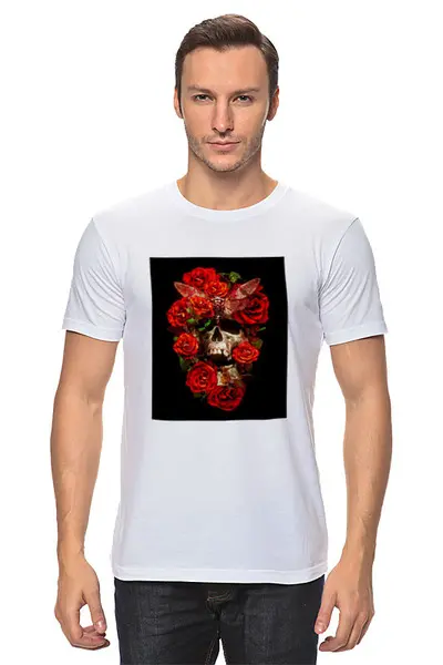 Заказать мужскую футболку в Москве. Футболка классическая Череп в розах от Елена  - готовые дизайны и нанесение принтов.