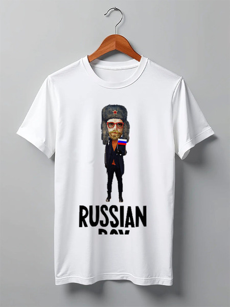 Заказать мужскую футболку в Москве. Футболка классическая RUSSIAN BOY от Алексей - готовые дизайны и нанесение принтов.