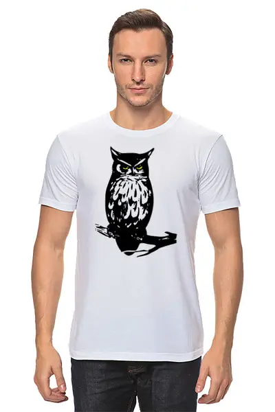 Заказать мужскую футболку в Москве. Футболка классическая Owl Here от oneredfoxstore@gmail.com - готовые дизайны и нанесение принтов.