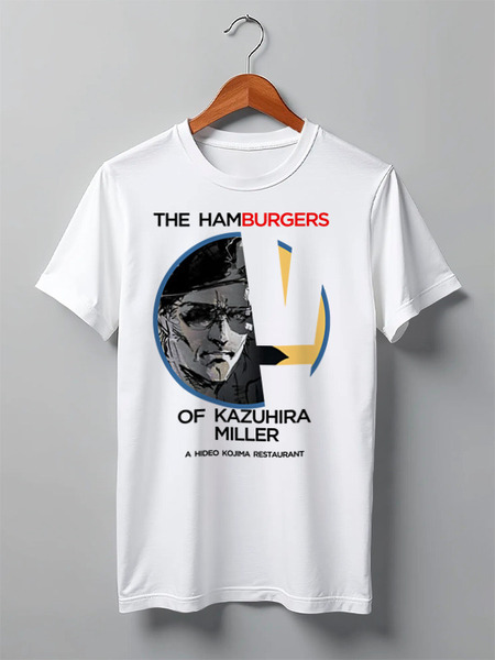 Заказать мужскую футболку в Москве. Футболка классическая The hamburgers of kazuhira miller от acworks - готовые дизайны и нанесение принтов.