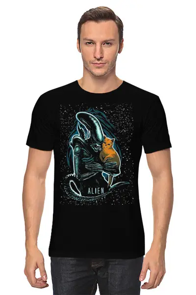 Заказать мужскую футболку в Москве. Футболка классическая ☢ Alien & Cat ☢ от balden - готовые дизайны и нанесение принтов.