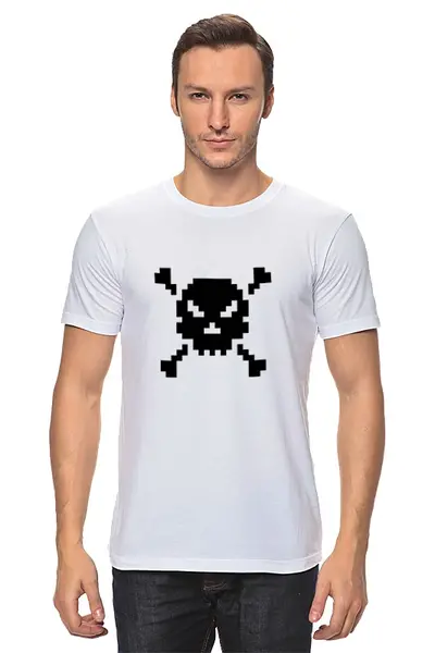Заказать мужскую футболку в Москве. Футболка классическая Pixel Art Skull от artKash - готовые дизайны и нанесение принтов.