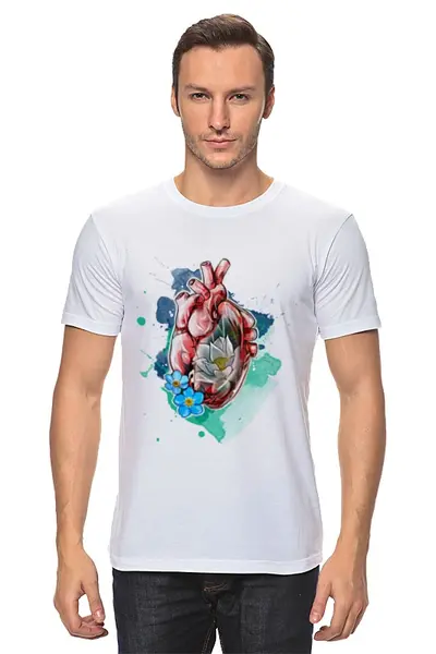 Заказать мужскую футболку в Москве. Футболка классическая сердце  от krolya_spb@mail.ru - готовые дизайны и нанесение принтов.