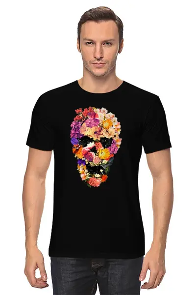 Заказать мужскую футболку в Москве. Футболка классическая Цветочный череп от Space Art - готовые дизайны и нанесение принтов.