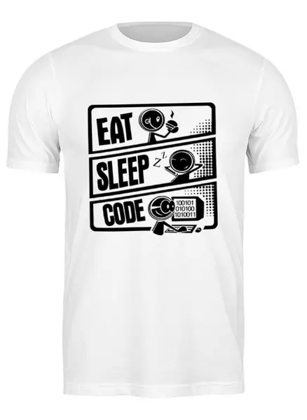 Заказать мужскую футболку в Москве. Футболка классическая Eat, Sleep, Code от WebDiez - готовые дизайны и нанесение принтов.