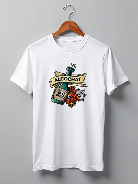 Заказать мужскую футболку в Москве. Футболка классическая Alcochat white i-shirt от Alcochat - готовые дизайны и нанесение принтов.