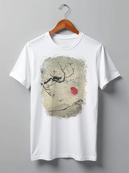 Заказать мужскую футболку в Москве. Футболка классическая Sakura Cat от oneredfoxstore@gmail.com - готовые дизайны и нанесение принтов.