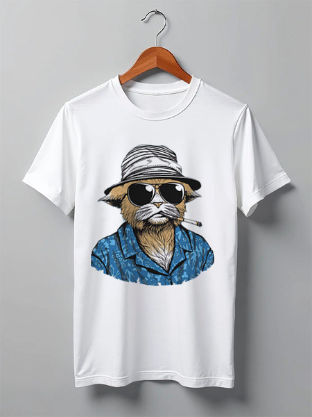 Заказать мужскую футболку в Москве. Футболка классическая Hunter S. Thompson Cat от madw - готовые дизайны и нанесение принтов.