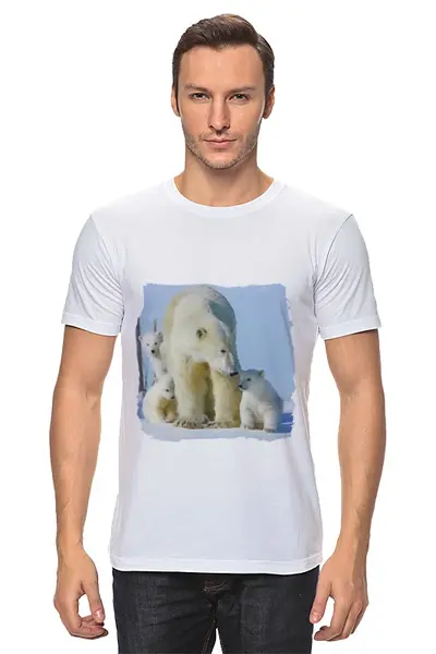 Заказать мужскую футболку в Москве. Футболка классическая Белая медведица с медвежатами от valezar - готовые дизайны и нанесение принтов.
