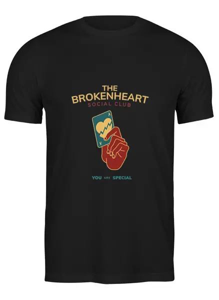 Заказать мужскую футболку в Москве. Футболка классическая The Brokenheart social club от STirds - готовые дизайны и нанесение принтов.
