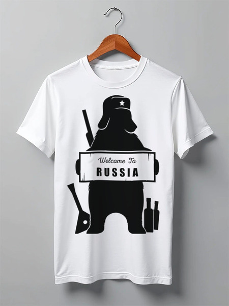 Заказать мужскую футболку в Москве. Футболка классическая Welcome to Russia от panopticum - готовые дизайны и нанесение принтов.