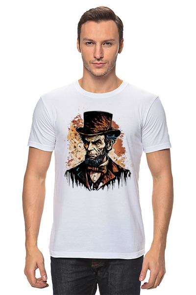 Заказать мужскую футболку в Москве. Футболка классическая Абрахам Линкольн от Mesk08 - готовые дизайны и нанесение принтов.